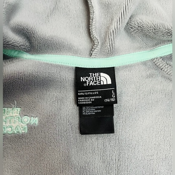 North Face Girls Grey Hooded Fleece Lined Jacket Size L 14 16 - Picture 3 of 3